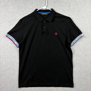 Roberto Cavalli Polo Shirt Mens XXL (Fits Large) Black Cotton Pique Logo Preppy